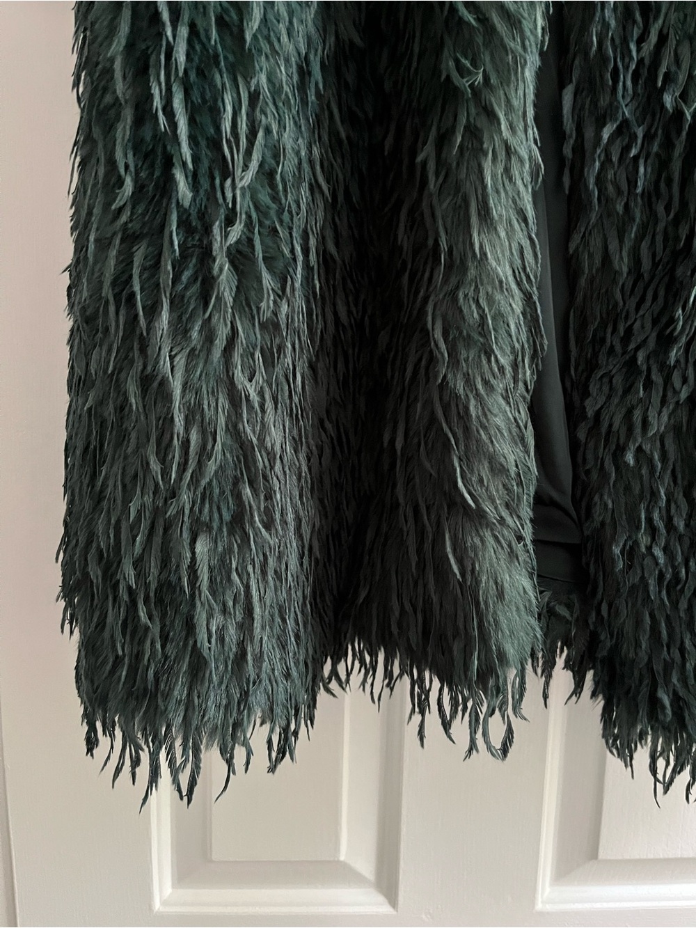 NWOT Naked Wardrobe Faux Fur Feather Long Coat Shag Jacket Emerald Green XL - Picture 5 of 7